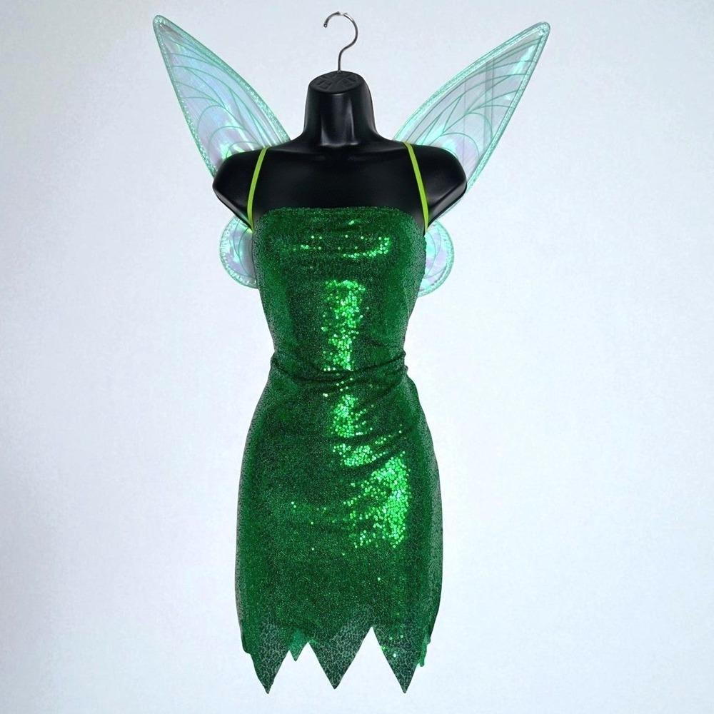 New Large Sequin Tinkerbell Strapless Dress Costume w/ Wings Cosplay Halloween